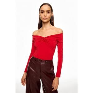 Prabal Gurung x RTR Red Off-the-Shoulder Knot Jersey Top Size S with Small Hole